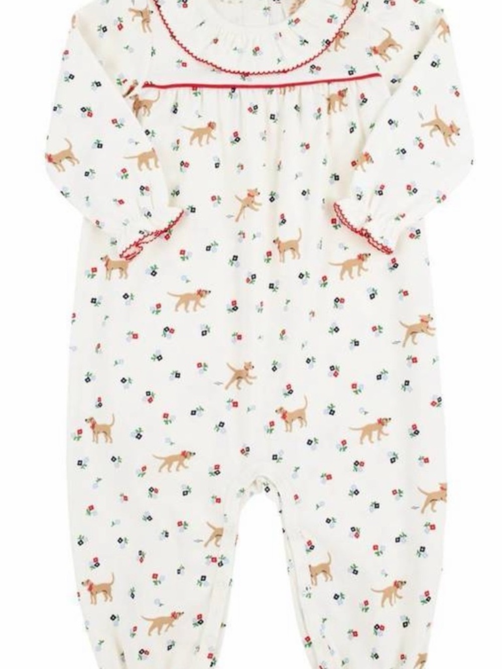 The Beaufort Bonnet Company Cream Baby One-Piece with Tan Dog & Red Flower Print